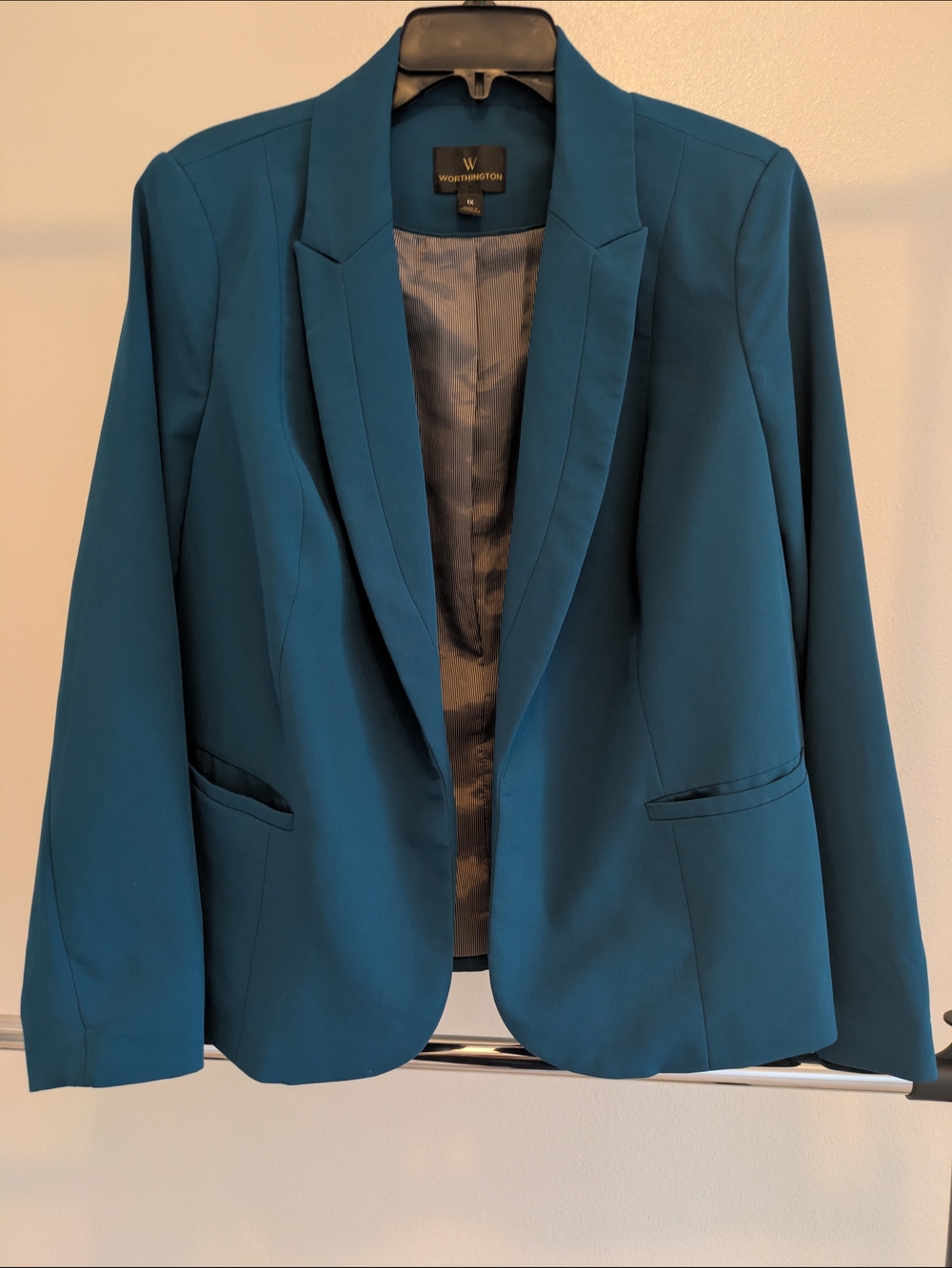 Teal Open-Front Tailored Blazer